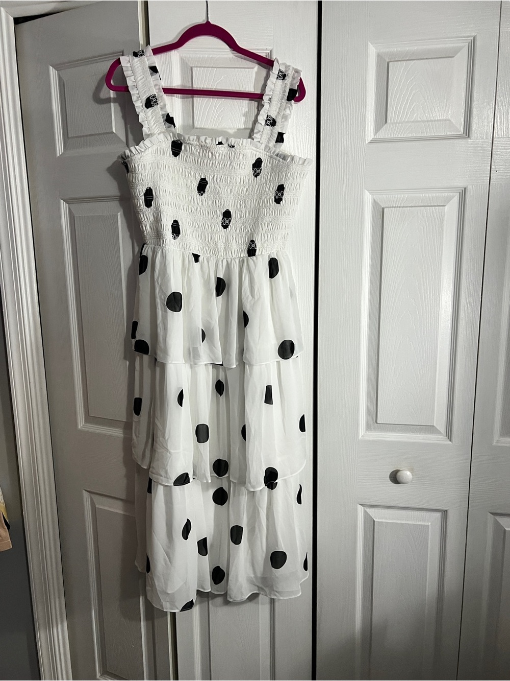 English Factory White Maxi Dress with Black Polka Dots
